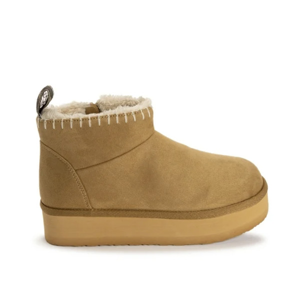 MUK LUKS Augie Mini Cozy Booties Womens Size 8 Tan Faux Suede Side-Zip Round Toe - Picture 3 of 6